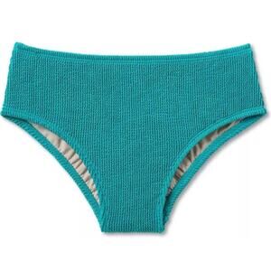 Kona Sol Women's Pucker Textured Mid-Rise Coverage Bikini Bottom turquoise XL
